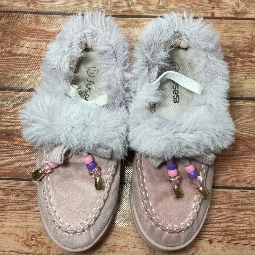 Steve Madden Jhugz Faux Fur Trim Slip-On Slippers Girl's Size 13 Pink Blush